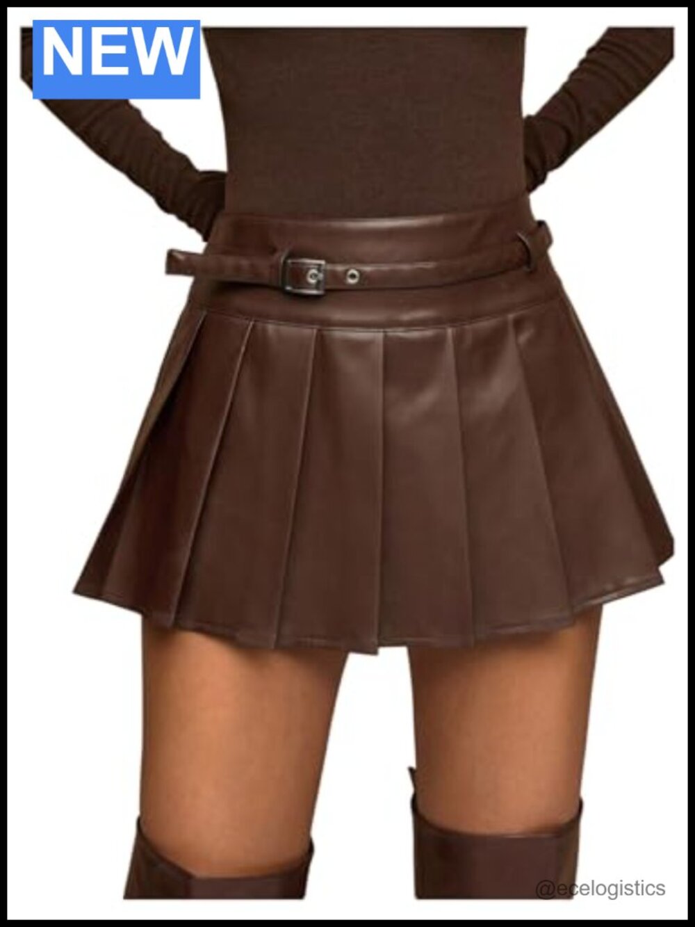 Women's Pleated Mini Skort Skater Skirt with Buckle Belt Fall Night Out